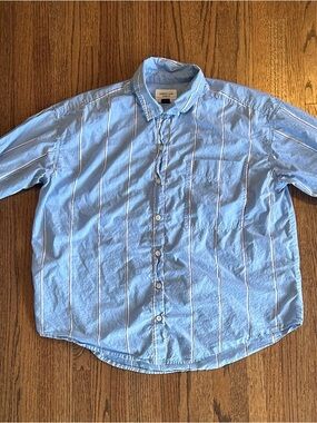 American Eagle Blue Striped Boyfriend Fit Button Down Shirt Size Small